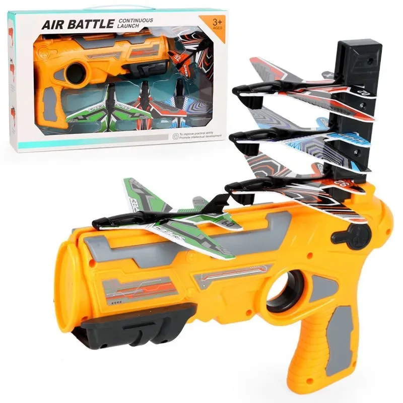 Pistola de avión catapulta, juguete de duelo, planeamiento aéreo de espuma continua para niños y niñas, tiro al aire libre