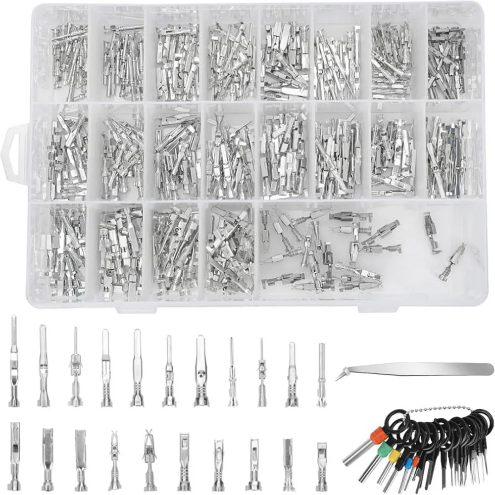 

420PCS Connector Pin Terminal Kit 1/1.5/1.8/2.2/2.8/3.5mm Non-insulated Plug Male Female Crimp Terminal Connector Extractor Tool