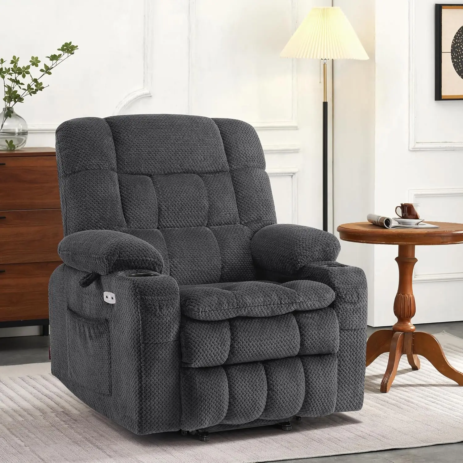 Small Dual Motor Power Lift Recliner Chair Sofa with Massage and Heat for Elderly People Petite Small-Regular Dark Gray