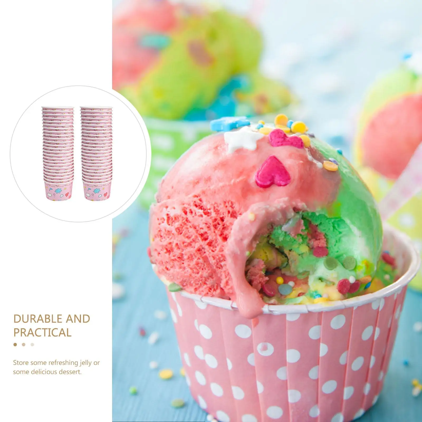 50 Pcs Disposable Paper Cups Bowls For Cream Dessert Yogurt Salad Chocolate Mousse Disposable Dessert Cups Paper Bowls Ice Cream