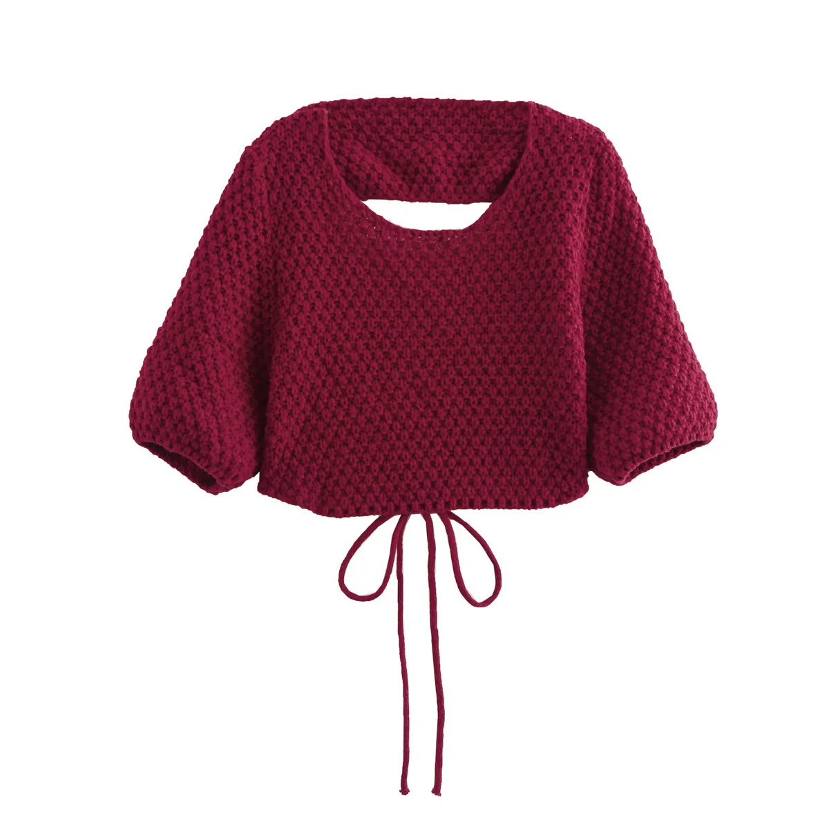 TRAFZA Women's New Fashion Sexy Round Neck Backless Knitted Tie Short Sweater Female Retro Versatile High Street Casual Sweater