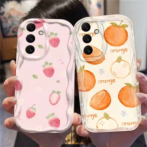 Pink Fruit Cat Strawberry Cute For Samsung A55 A54 A53 A52 A35 A34 A33 A32 A25 A24 A23 A22 A21S A15 A13 A14 5G Wave Oil Cover
