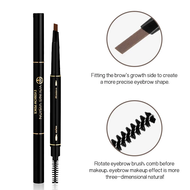 YOUNG VISION Five-Color Spiral Eyebrow Brush & Pencil Dual-Ended Twist-Up Waterproof Smudge-Proof Triangular Eyebrow Pencil