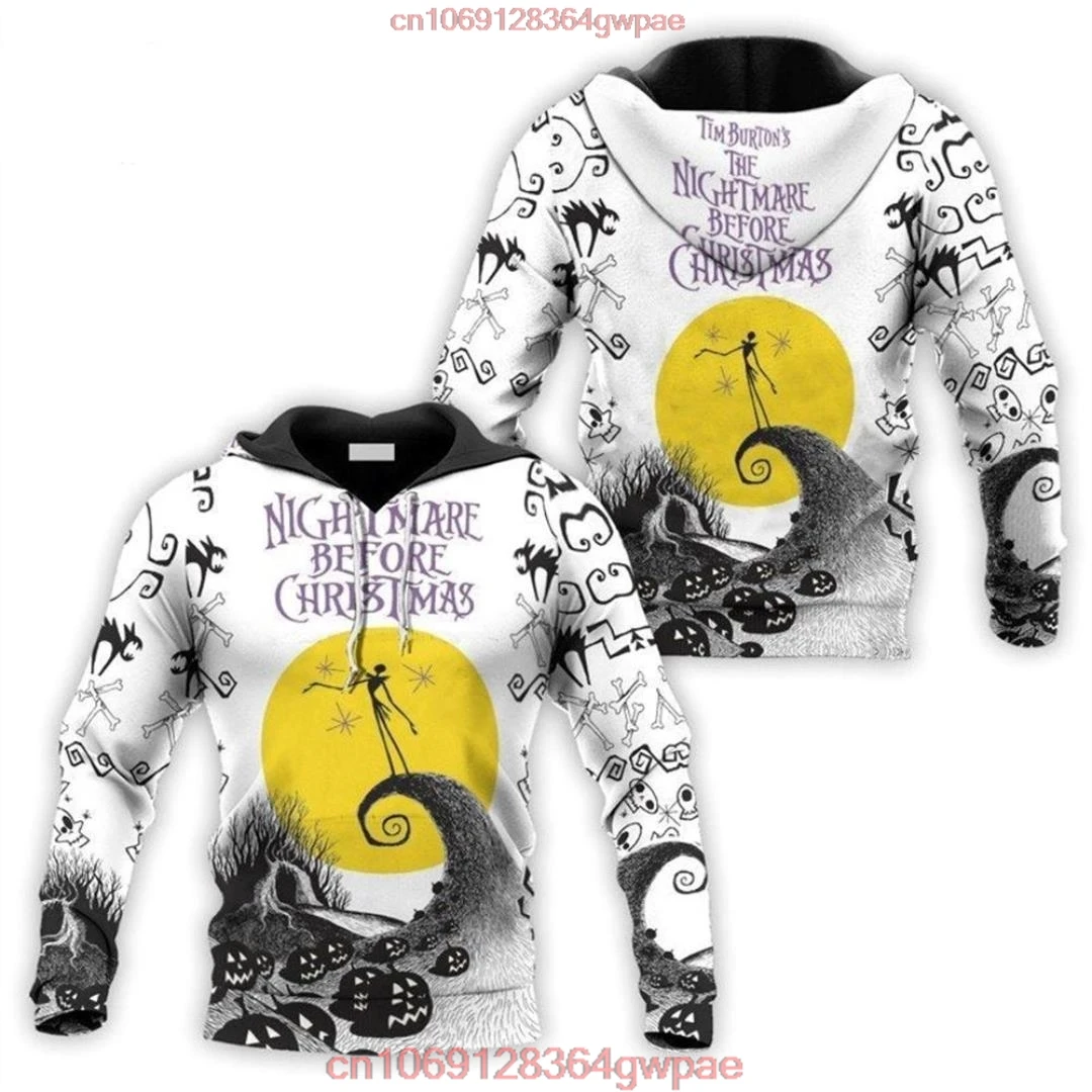 The Nightmare Before Christmas Jack Skellington 3d Hoodie Men Fashion Sweatshirts Disney Halloween Harajuku Casual Zipper Hoodie