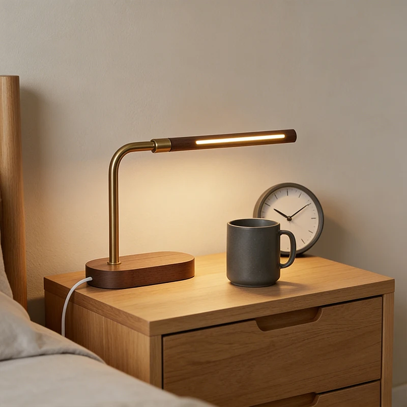 

Деревянная настольная лампа COB с питанием от USB, 30 светодиодов ° Ночник с регулируемым углом наклона, минималистичная прикроватная лампа для спальни и дома