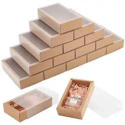 Rectangle Drawer Kraft Boxes,Paper Cardboard Box with Matte Sleeve, Gift Box, Jewelry Display Box, 20Pcs