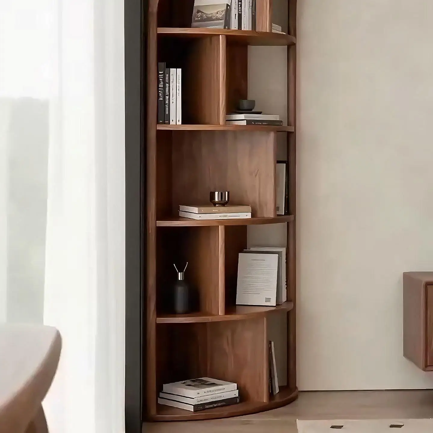 Customizable New Chinese-style North American Black Walnut Bookshelf Song's Aesthetic Minimalist Shelf Living Room Solid Wood Tu