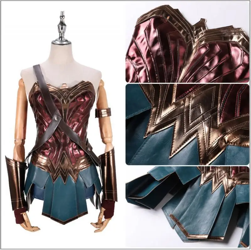 Anime Wonder Cos Dress Diana Costume Cosplay Adulto Marrone Top Corsetto in ecopelle Pantaloncini + Accessori per ragazza Vestito di Halloween