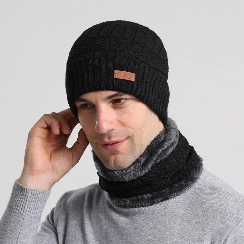 2024 New Winter sciarpa da uomo cappello lavorato a maglia Set maschera berretti caldi cappelli spessi in velluto uomo Skullies berretti donna Cap