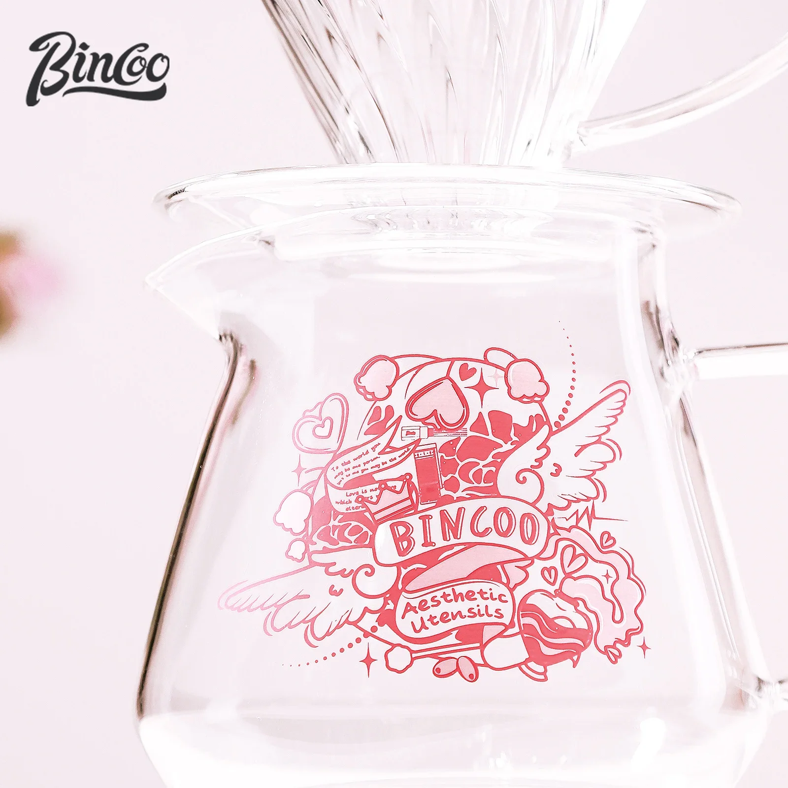 Bincoo Glass Coffee Sharing Pot with Coffee Filter Cup Pour Over Coffee Dripper Hand Brewe Espresso Maker Set For Home Office