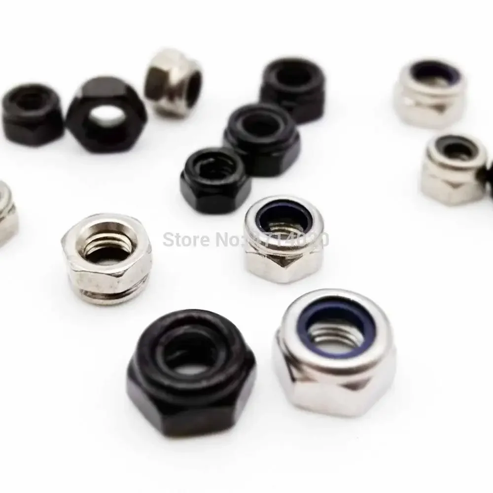 2/5/25pcs M2 M2.5 M3 M4 M5 M6 M8 M10 M12 M16 304 acciaio inossidabile nero esagonale inserto in Nylon controdado autobloccante Nylock controdado