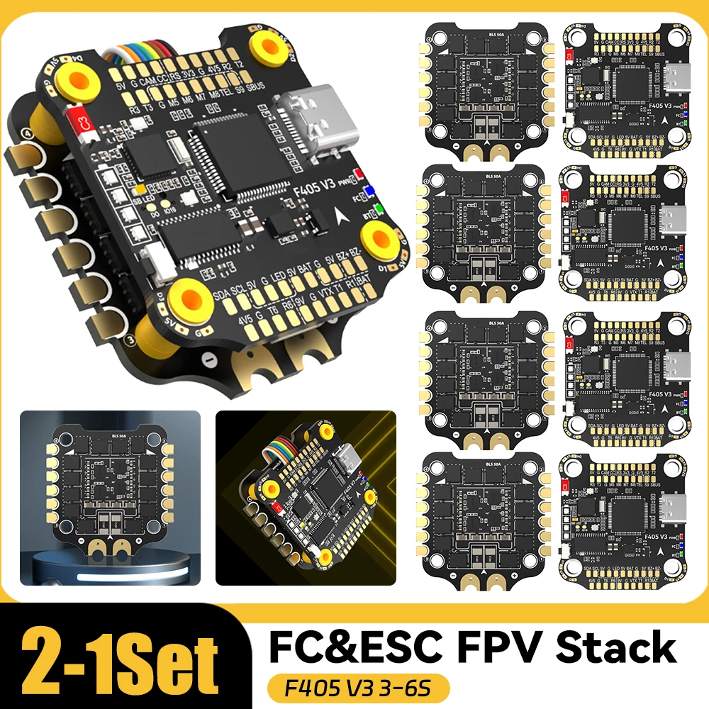 1-2Set 30X30 FC&ESC FPV Stack F405 V3 3-6S BMI270 Flight Controller Stack 50A ESC For Blackbox for FPV Freestyle Drone Model