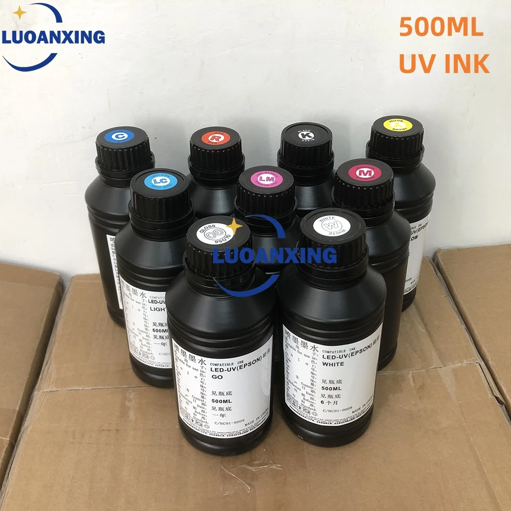 500MLBottle LED UV Ink For Epson i1600 L800 L805 L1800 R290 R330 1390 1400 1410 UV Printer Ink UV Varnish Gloss Ink UV DTF Ink