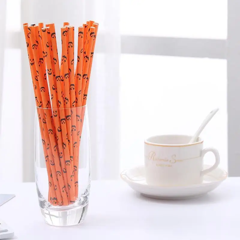 

25pcs Halloween Drinking Paper Straws Pumpkin Bat Spider Web Skeleton Witch Pattern Straws Halloween Party Supplies Decoration