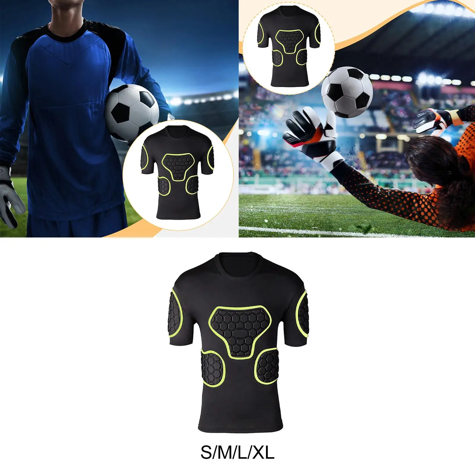 เสื้อป้องกันอเนกประสงค์สำหรับฟุตบอลและรักบี้ แบบแขนสั้น พร้อมแผ่นรอง EVA ป้องกันหน้าอกและข้อศอก ระดับมืออาชีพ