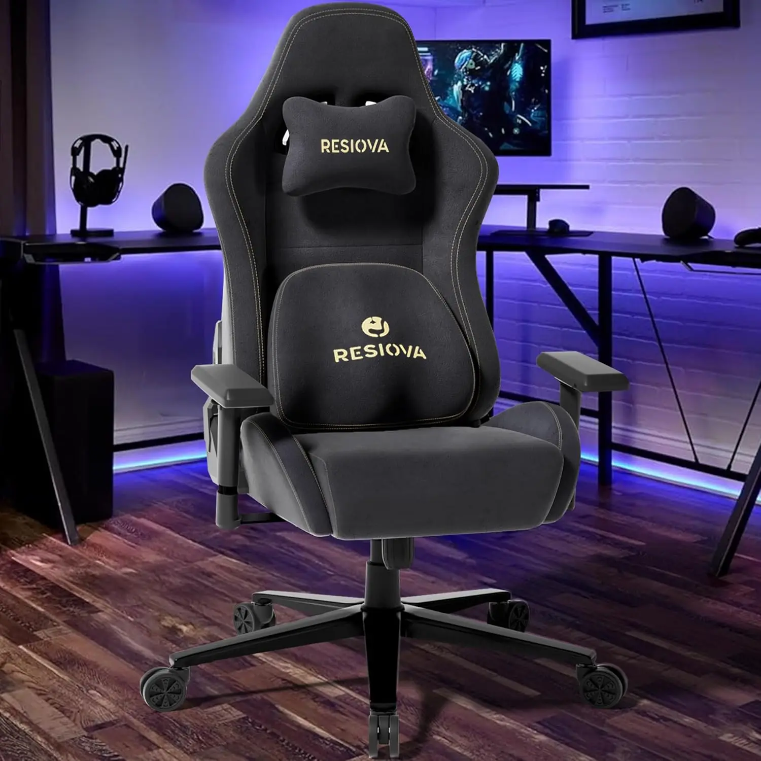 Gaming Chair with Suede Fabric,Big and Tall Ergonomic Office Computer Chair with 3D-Lumbar Support and 4D-Armrests