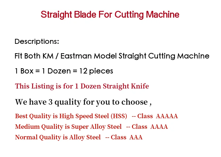 Straight Blade For KM and Eastman Cutting Machine Fabric Cut Knife Strong H 5,6,8,10,12,15 inch
