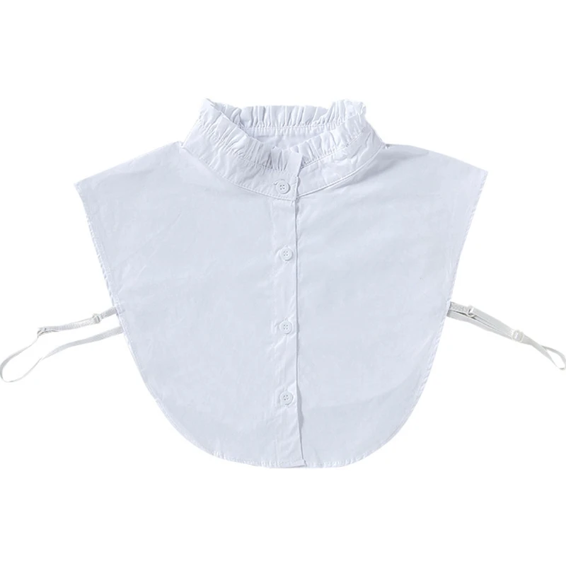 

Womens Elegant Wrinkled Fake Stand Collar Basic Layering White Sweater Accessory Autumn Detachable Half-Shirt Blouse