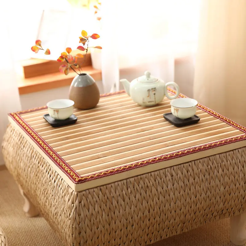 Mesa de Tatami de ratán japonés, ventana de Bahía de balcón, mesa de extremo pequeño, mesa baja, mesa de centro, piso de dormitorio, mesa cuadrada,