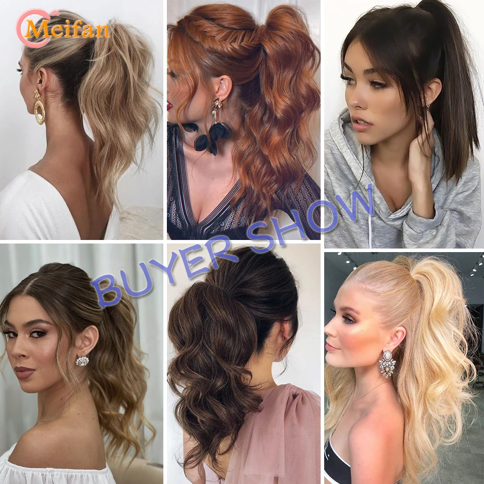 MEIFAN Synthetic Long Natural Wavy Curly Claw Clip On Ponytail Hair Extension False Hairpiece Highlight Pink Ponytail for Women