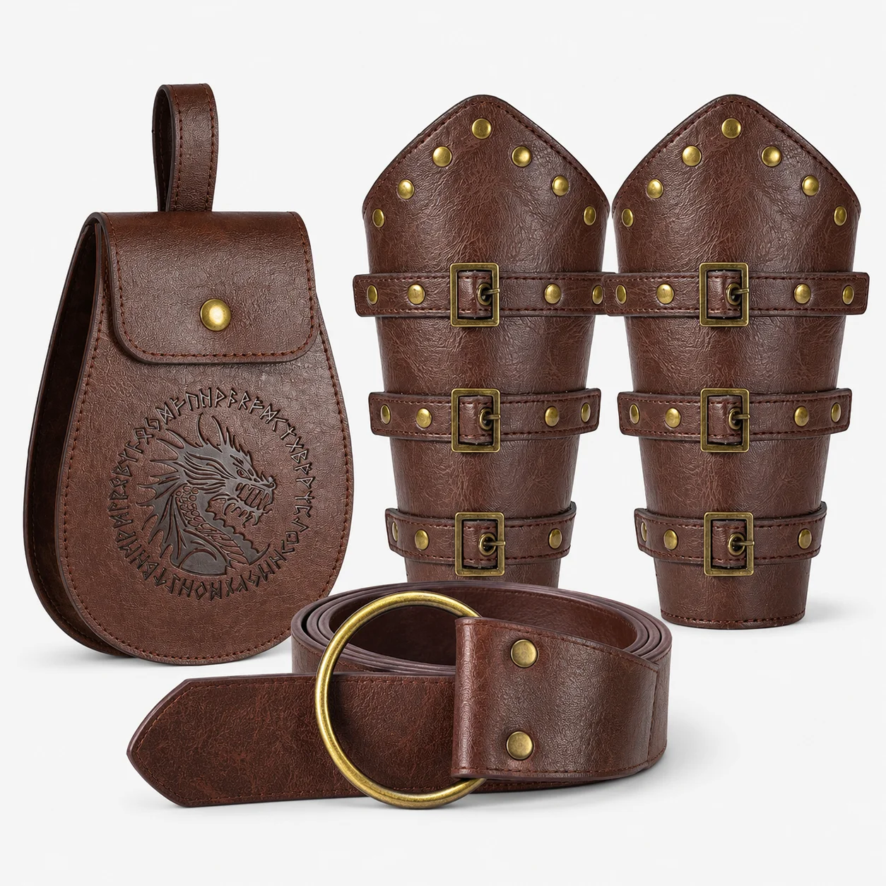 3 PCS Renaissance Accessories Set, Viking Belt, Medieval Belt Pouch and Leather Bracers for Halloween LARP Cosplay