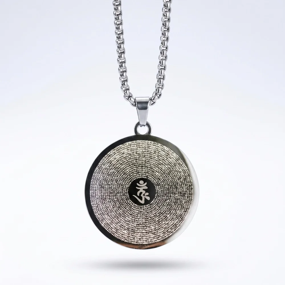 Vintage Titanium Steel Buddha Amulet Pendant with Lengyan Mantra Simple Scripture Necklace Chinese Style Accessories for Men and