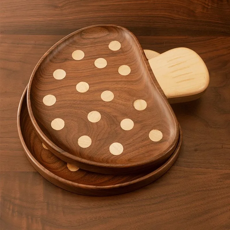 Creative And Cute Black Walnut Solid Wood Washable Mushroom Tray Children's Dinner Plate Special Wooden Tableware Dim Sum Plate