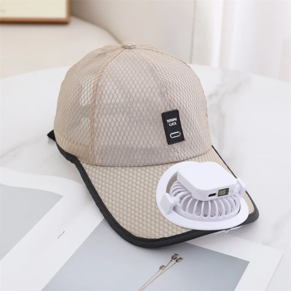 

Casual Usb Charging Cooling Fan Hat Large Brim Mesh Sun Visor Hat Breathable Peaked Cap Men Women