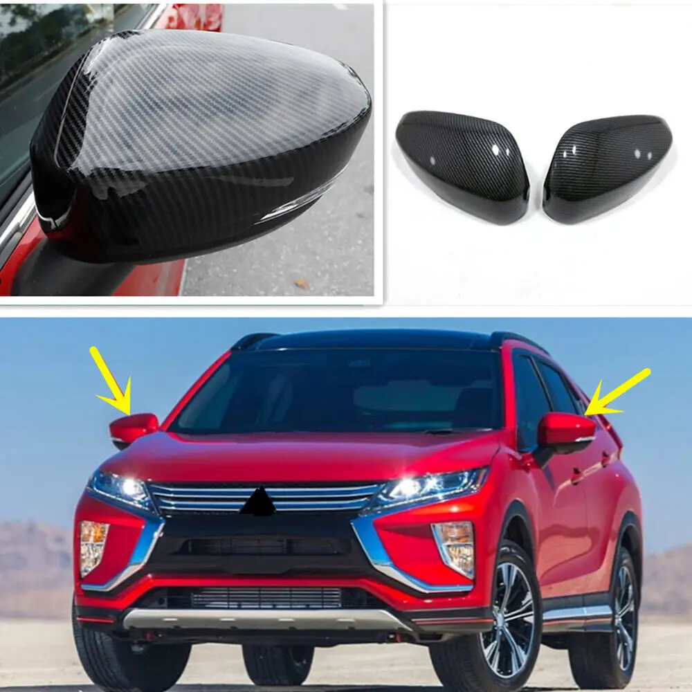 For Mitsubishi Eclipse Cross 2018-2022 Rearview Side Mirror Cover Wing Cap Exterior Door Rear View Case Trim Carbon Fiber Look