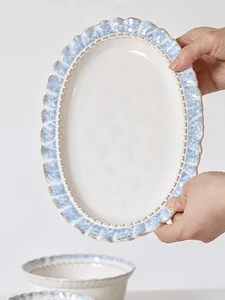 Ahunderjiaz-Pelat Stapel Renda Keramik Pengadilan Bergaya Eropa, Mug Sarapan Biru Sederhana, Mug Kopi Underglaze, Set Peralatan Makan Rumah 8 set sarapan dengan penjualan terbaik - №