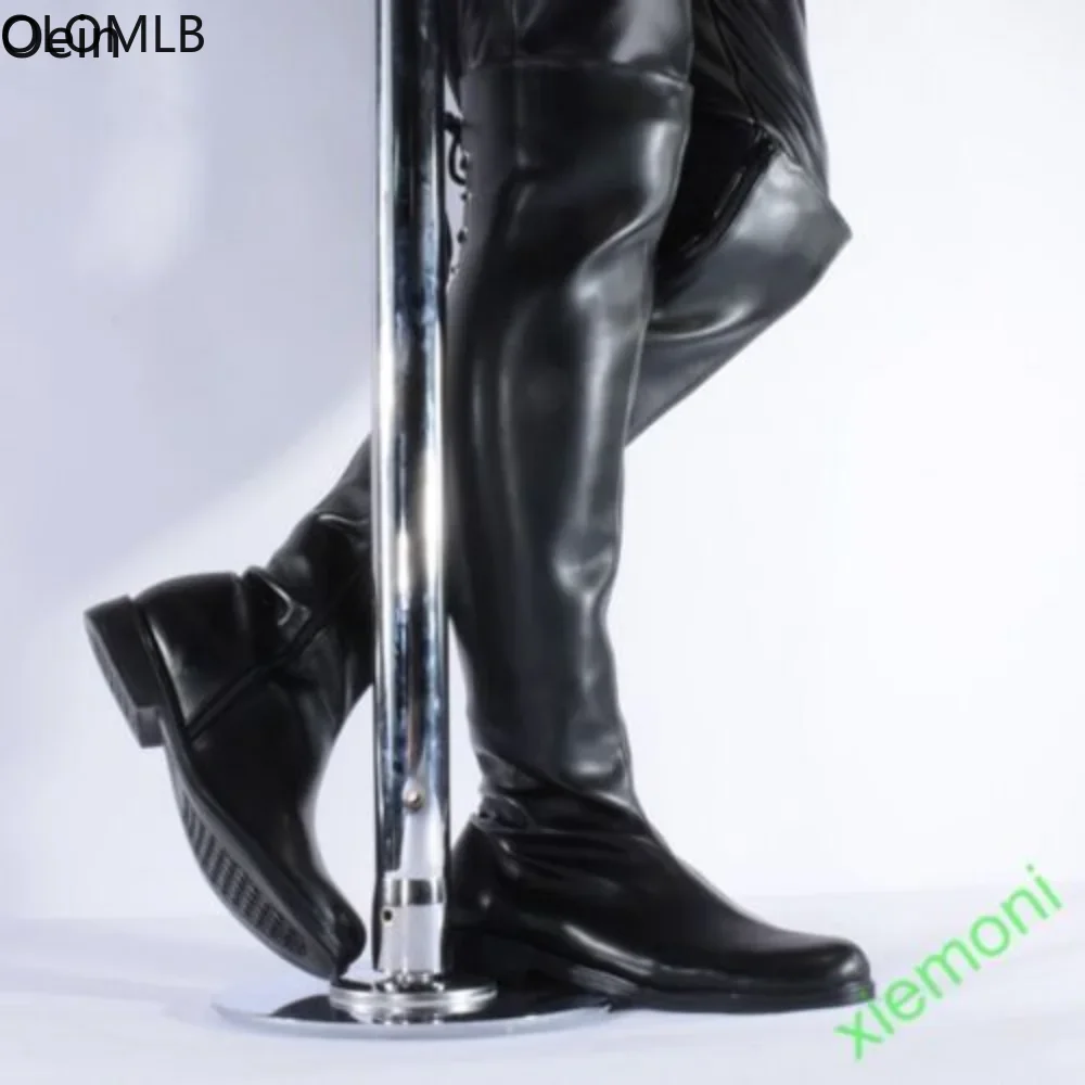 Men\'s Combat Patent Leather Club Shoes Riding Over Knee High Boots Sexy New 2024