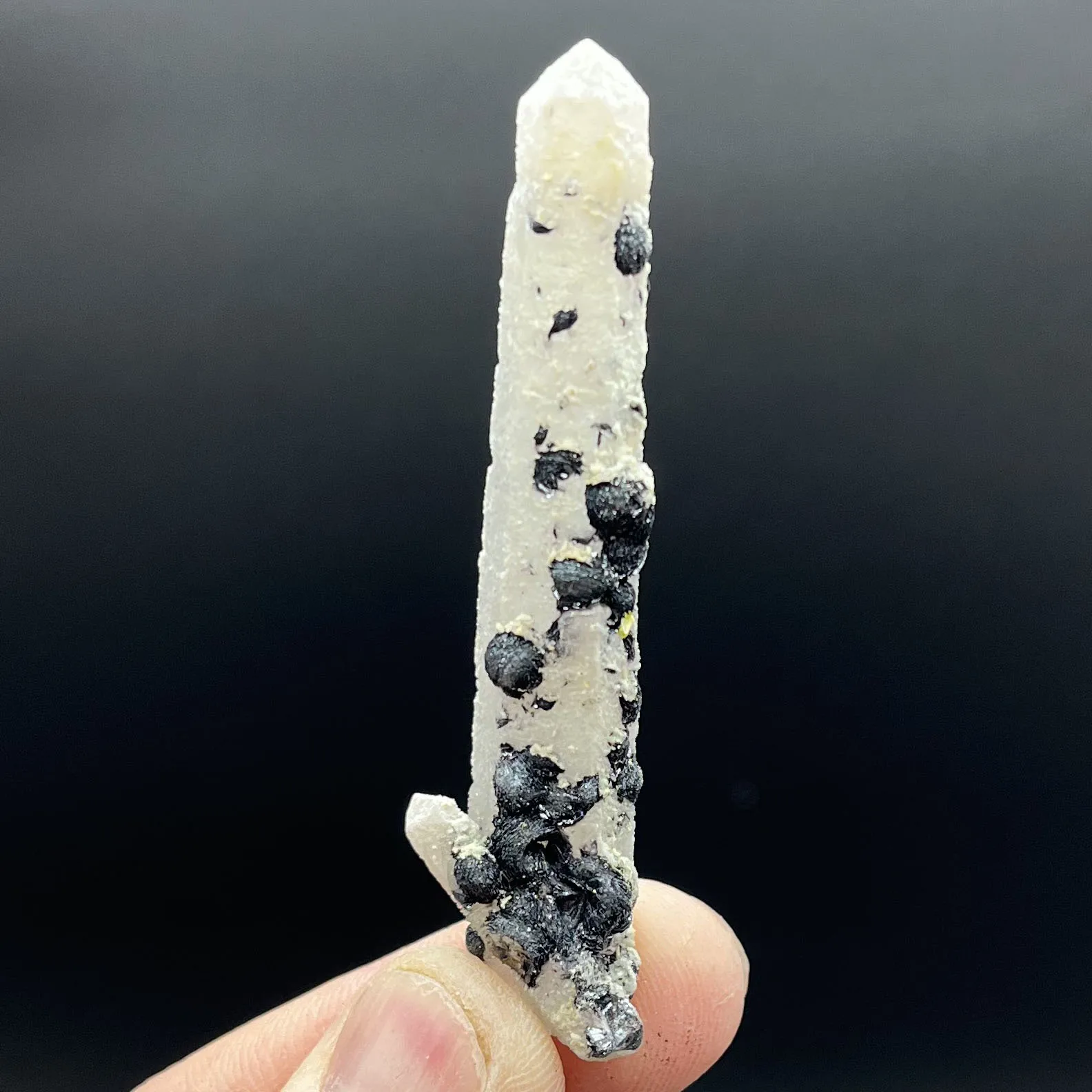 

Natural mirror iron crystal column and calcite symbiotic crystal cluster specimen Feng Shui energy healing stone