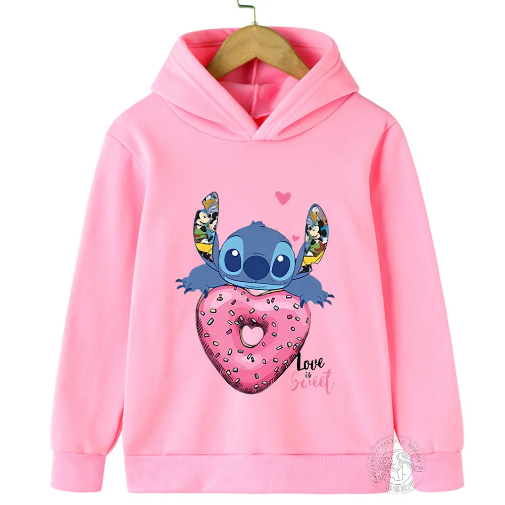 Love sweet Stitch Children Sweatshirt Hoodies Kawaii Fashion Pullover Anime Manga Cartoons Girls Boy Kids Casual Clothes Tops