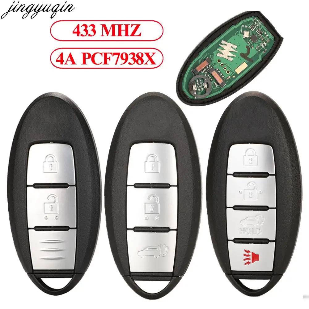 

Jingyuqin Remote Car Key Alarm FSK 433MHZ 4A PCF7938X For Nissan X-Trail Qashqai Rogue 2014 2015 2016 2017 2/3/4B Keyless Fob