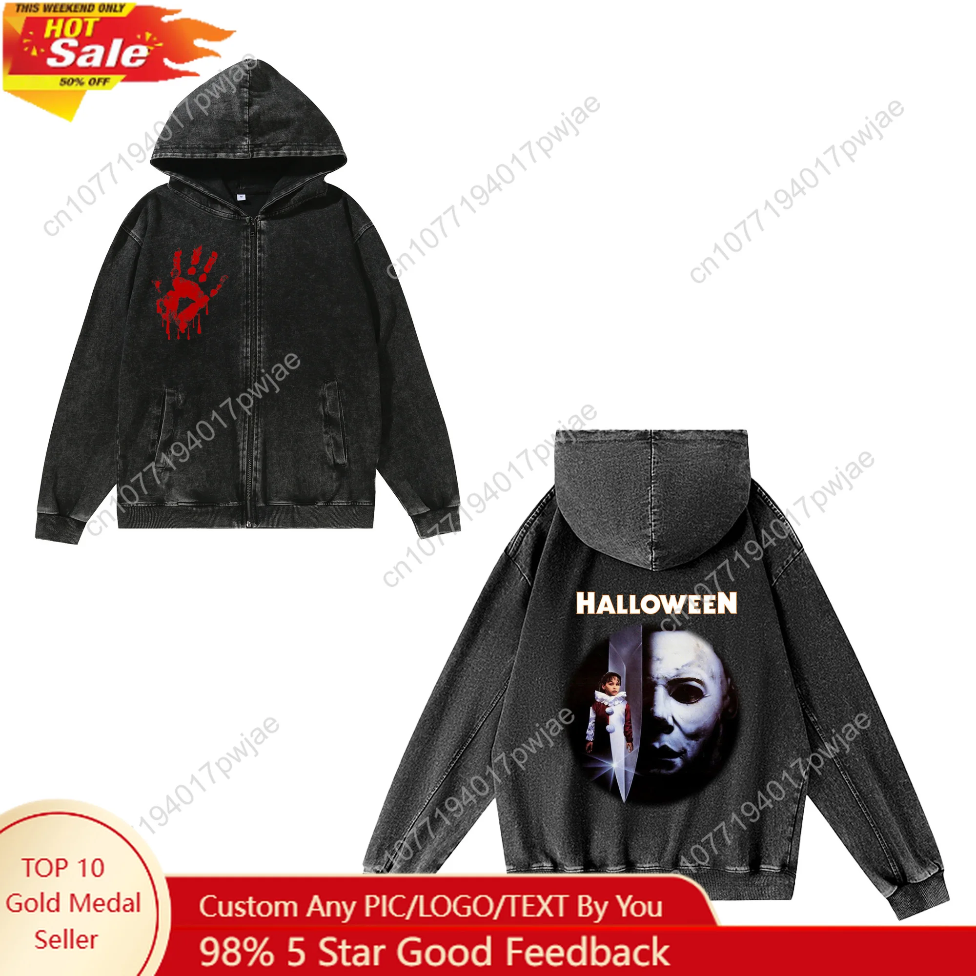 

Michael Myers Halloween Killer Zipper Sweatshirt Man Woman Vintage Hoodies Sweat Shirt With Pocket Full Customized Jacket Tops