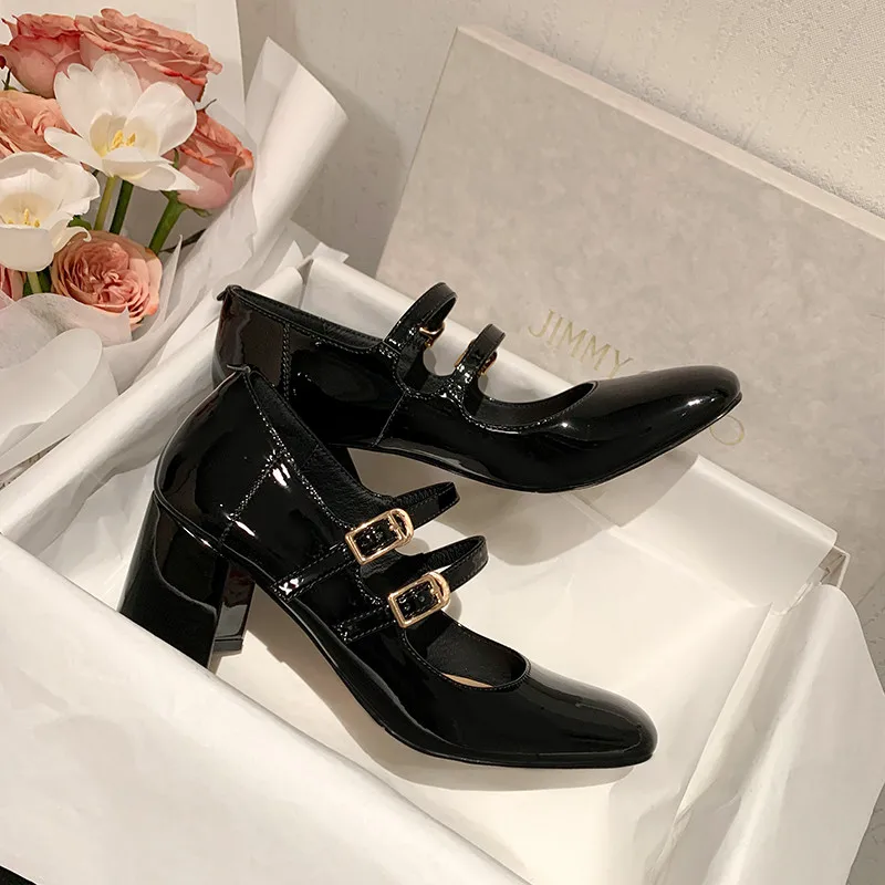 MKKHOU Fashion Pumps New High Quality True Leather Round Toe Shallow Heel Mary Janes Shoes Daily Commuter Women Shoes