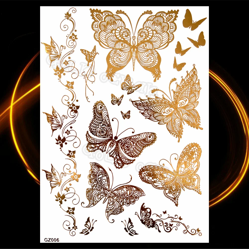 Realistic Butterfly Skull Snake Turtle Temporary Tattoos For Women Adult Mandala Thorn Fake Tattoo Gold Fashion Waterproof Tatoo