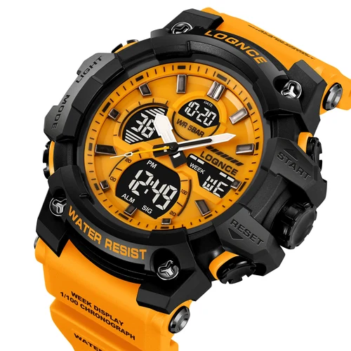 Imagen 2 del producto LOQNCE, reloj electrónico informal deportivo a la moda para hombre, pantalla Digital Dual, correa de silicona, relojes luminosos con alarma a prueba de agua para hombre