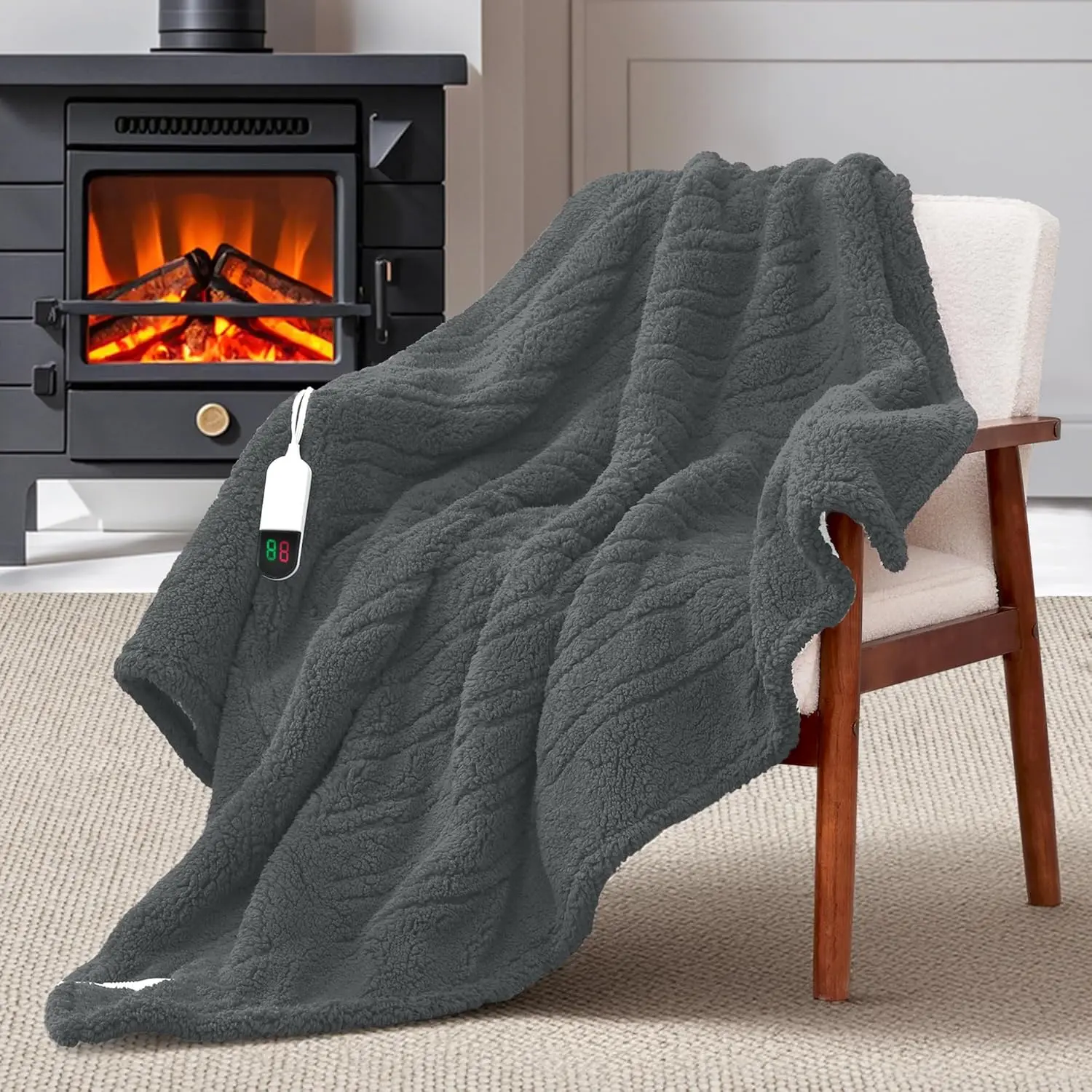 

Electric Heated Throw Blanket 50x60, Soft Sherpa, 8 Heat Levels, Auto-Off & Overheat Protection, Machine Washable, ETL Certified