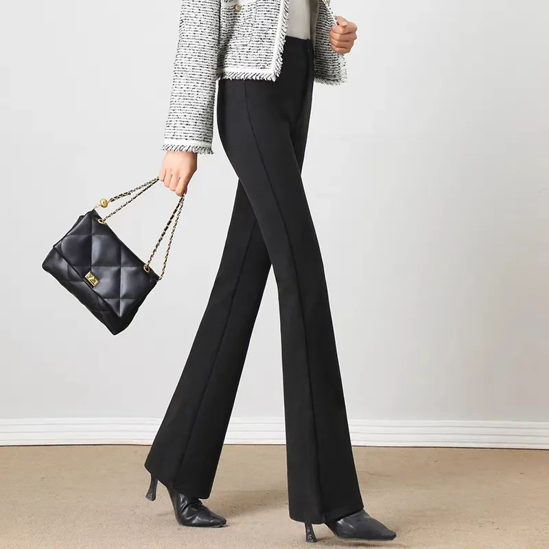 2025 outono nova cintura alta emagrecimento drapeado profissional micro-pull terno reto calças sino-bottom coreano