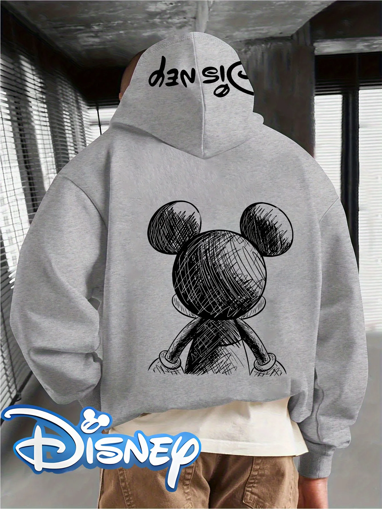 هوديس ديزني ميكي ماوس للرجال والنساء - طباعة كرتونية فنية باللونين الأسود والخط طباعة رياضية وترفيهية بسيطة