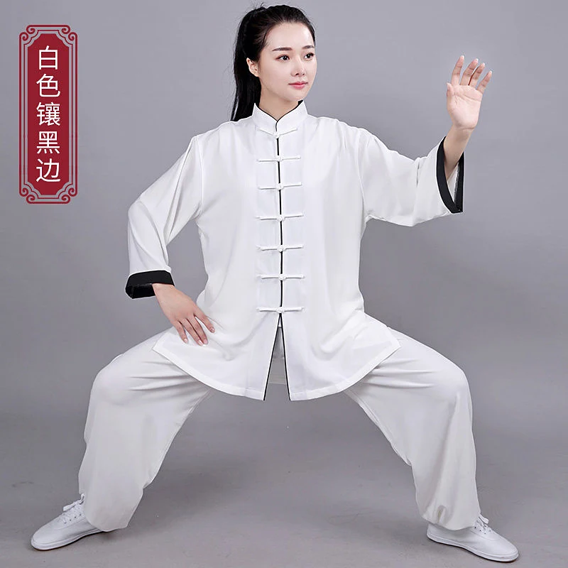 New Arrival Women Men Unisex Tai Chi Suit Stretch Linen Cotton Martial Arts Training & Morning Exercise Wear 3/4 Sleeve Trimmed