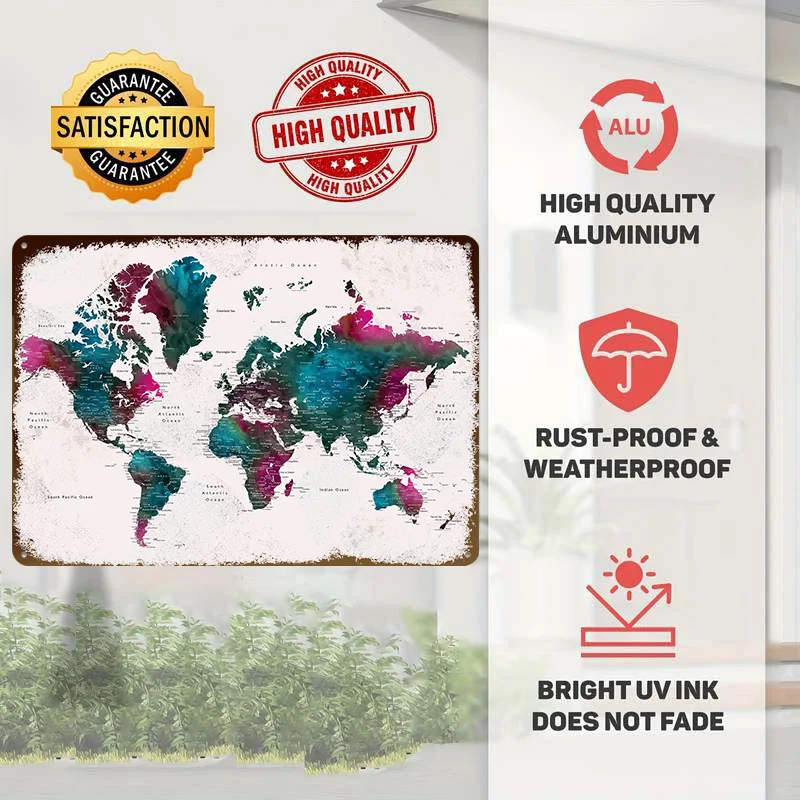 Detailed World Map Iskha Lightly 3D Poster Customized Vintage Metal Signs Wall Art Retro Tin Plaque for Gaming Decoration Room view 2