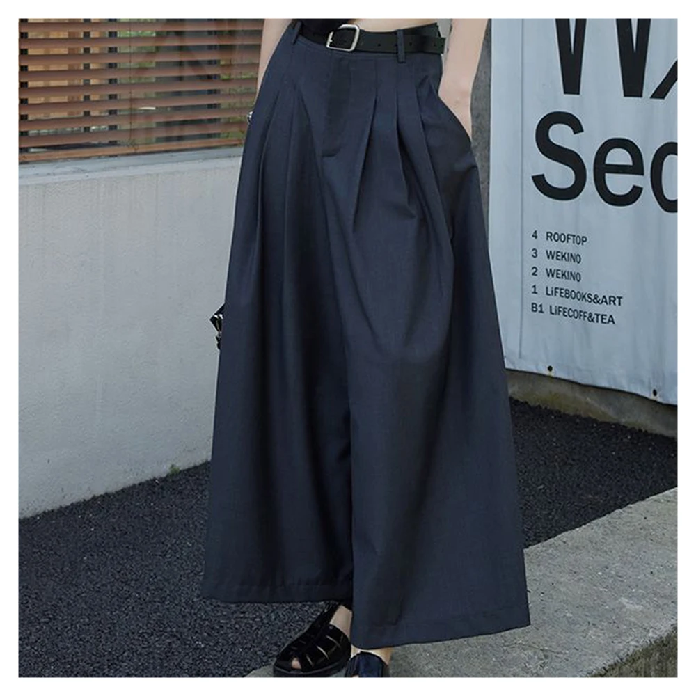 Spot gray wide leg pants for women in summer, thin, high waisted, hanging, loose casual  skirt  cropped pants, trendy