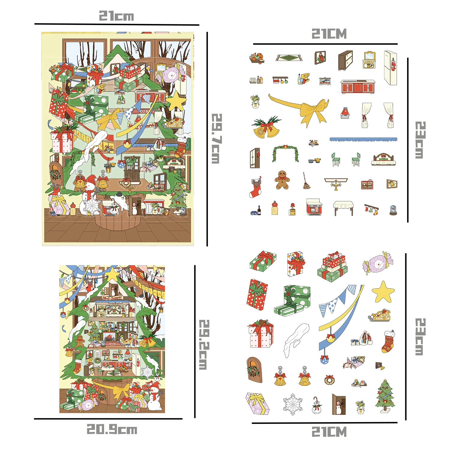 Fun World Stereoscopische Miniatuur PET Grote Scenografie Stickers DIY Handboek Plakboek Fotolijst Notebook Kerstdecoratie