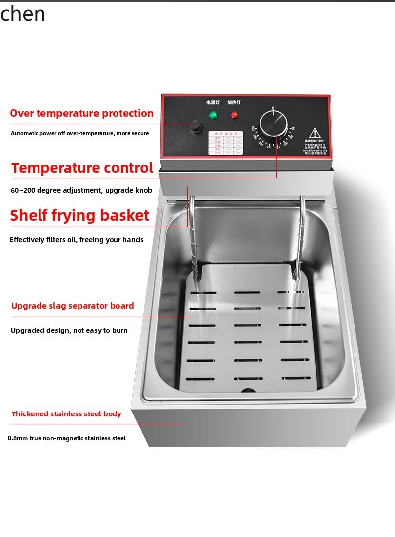 Fritadeira de aço inoxidável espessada comercial ZML Fritadeira de cilindro duplo único e grande capacidade