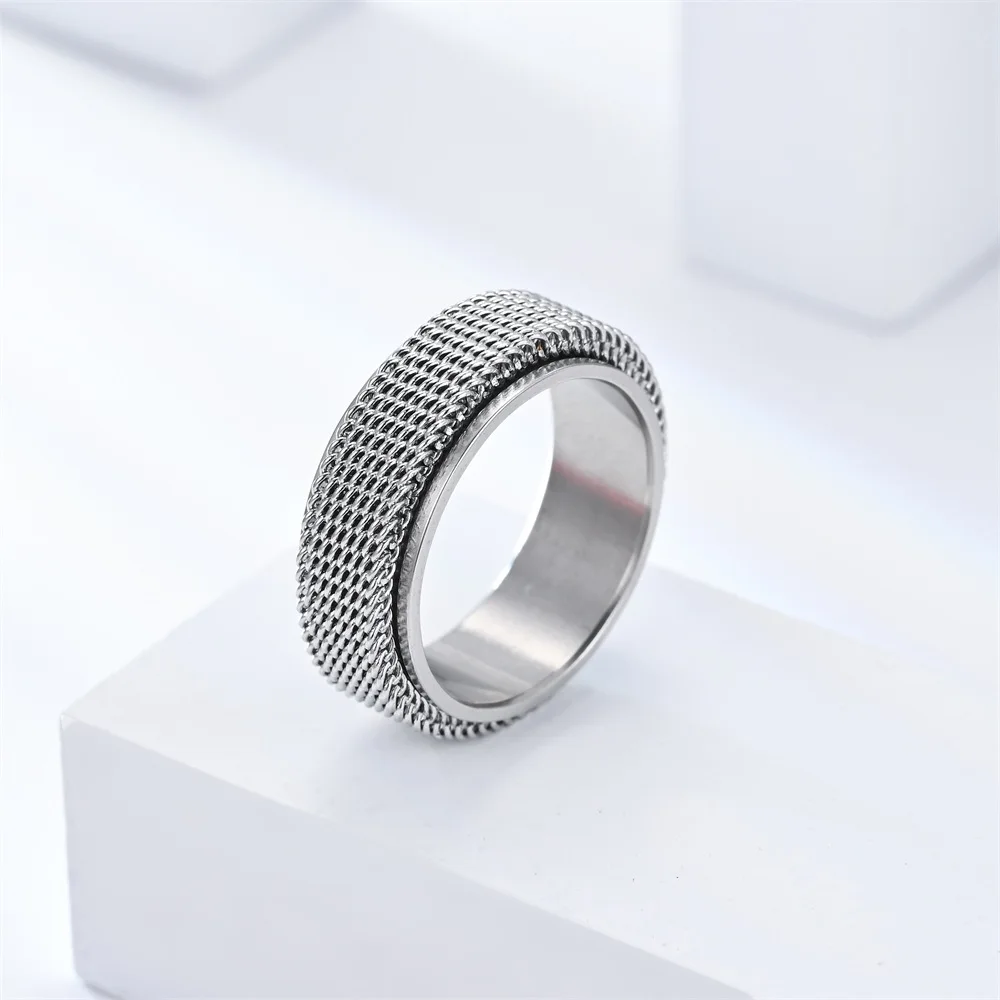 Anti-Stress Rotating Mesh Chain Men\'S Finger Ring Anxiety Relief Spinning Metal Spinner Fidget Ring Trendy Jewelry Anillos