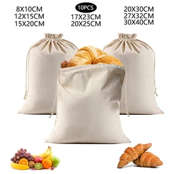 10 PCS Cotton Drawstring Bag Large Size Reusable Bread Bag Keeping Fresh Linen Bag  Christmas Party Gift Jewelry Package Bag