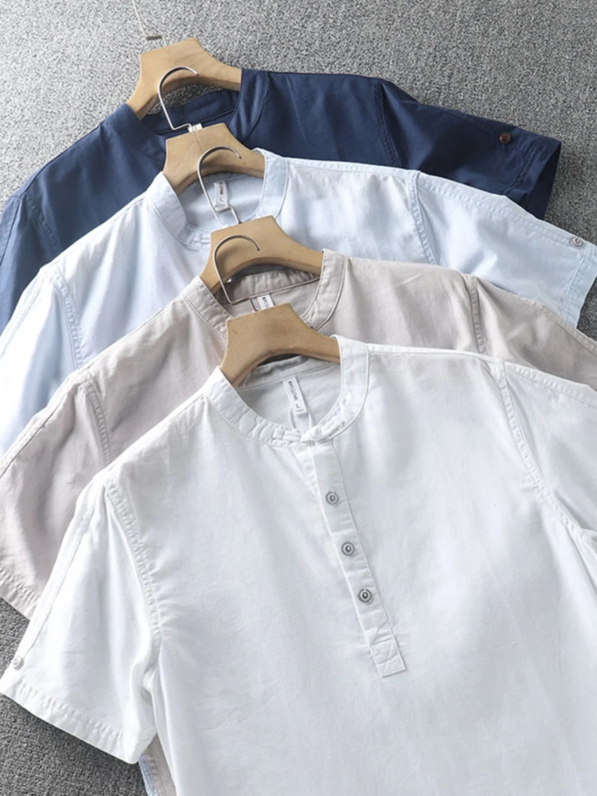 

Heavyweight Recommendation Linen Short Sleeve Shirt Retro New Chinese Style Stand Collar Men Casual Cotton Linen Shirt
