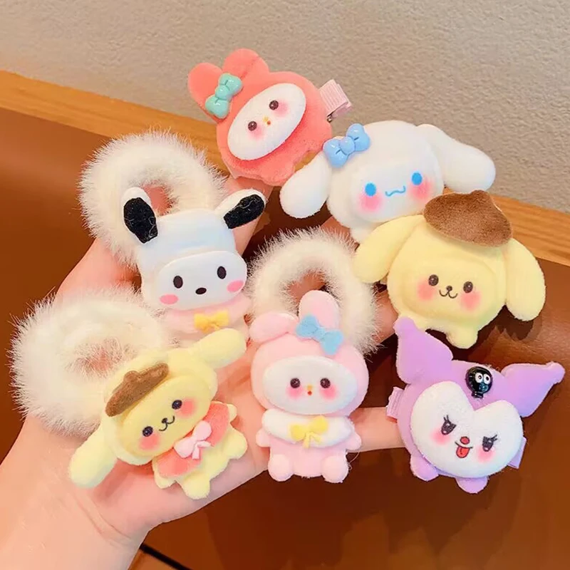 Épingle à cheveux en peluche pour enfants, décoration de cheveux, dessin animé, doux Kawaii, mélodie, Cinnamoroll, Pochacco, Kuromi, Purin, Sanurgente, mignon